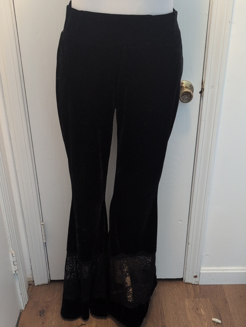 Killstar Black Velvet Pants with Lace Trim